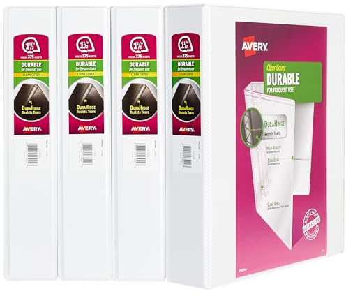 Avery Durable View 3 Ring Binders for Home School Supplies, Office Supplies, or Home Organization, 1.5 Slant Ring, 4 White Binders (17576)