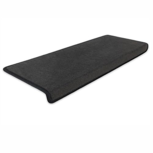 Metzker Stufenmatten Treppenmatten Uni Anthrazit 14 Stück Rechteckig | Treppenteppich von DAS TEPPICHWERK - Trittfläche ca. 65x24cm incl. Klebeband