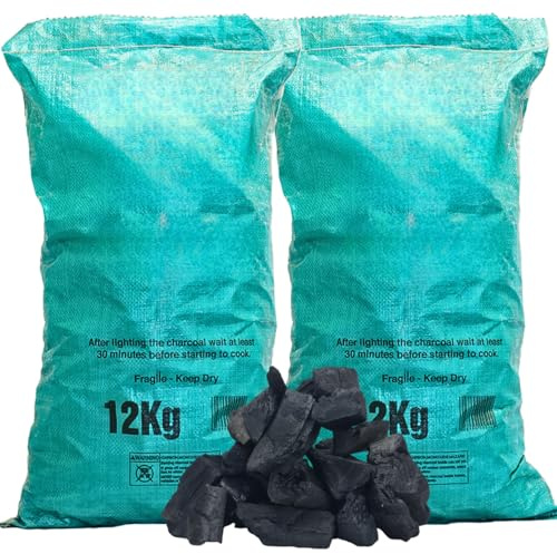 AMOS 2 x 12kg Restaurant Grade Lump Charcoal Professional Premium Quality Real Natural Hardwood Lumpwood BBQ Barbecue Grill Fuel