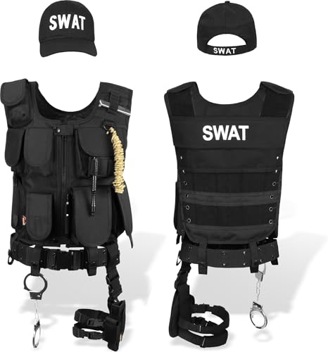 normani SWAT Einsatz Kostüm inkl. taktischer Weste mit Patch, Holster, Handschellen und Baseball Cap Links 4XL