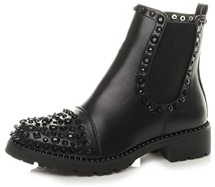 AJVANI low heel goth punk studded gusset chelsea ankle boots size3 36