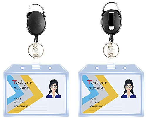Teskyer 2 Stück Ausweishülle mit Band, Kartenhülle, Ausweishalter, mit Schlüsselband Ausziehbar, Extra Dick Plastik, Stark, Weich, Transparent, Horizontal