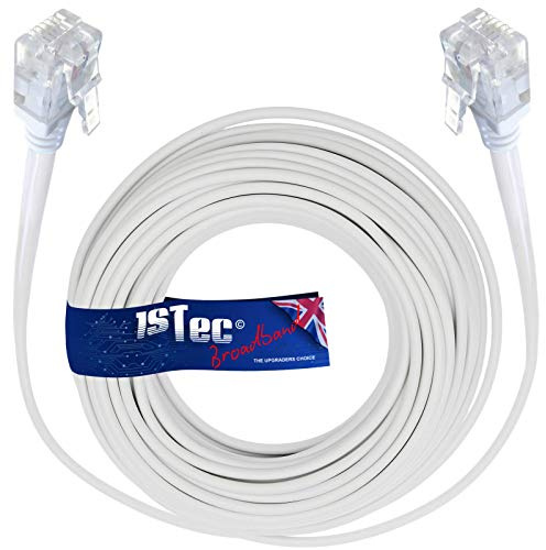 1STec 4M ADSL 2+ RJ11 Modem Extension Cable for BT Infinity Sky Q Talktalk Plusnet EE Vodafone Now Broadband First Utility & Post Office FTTC Fibre/Standard Internet Connections (4 Metre White)