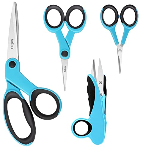 Tijeras de tela, incluyendo tijeras de costura, tijeras de manualidades, francotiradores de hilo y tijeras de bordar, 4 unidades, azul/negro