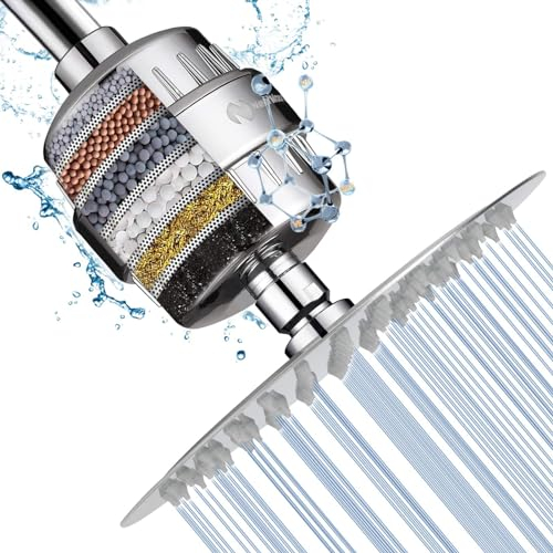 NearMoon Shower Head and 15 Stage Shower Filter Combo, High Pressure Filtered Shower for Hard Water, Improves the Condition of Your Skin, Hair (8 Inch, Chrome)