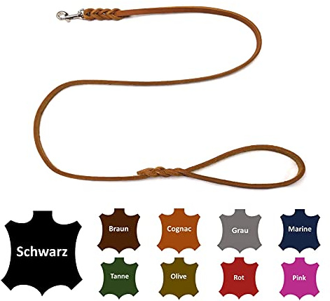 Hundeleine Fettleder kleine Hunde/große Hunde MIT Handschlaufe Made IN Germany 1m - 5m (1,5m X 8mm, Cognac)