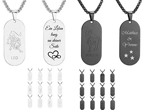 aplusashop Massiv ID Sternzeichen Dog Tag mit Kette Edelstahl + Gravur nach Wunsch Zodiac NEU (Black, Skorpion)