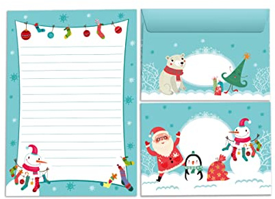 Briefpapier-Set Schneemann Weihnachten als Briefblock mit Umschlag für Kinder Mädchen Jungen Weihnachtsbriefpapier (Block A5 mit 25 Blätter + 15 Umschläge)