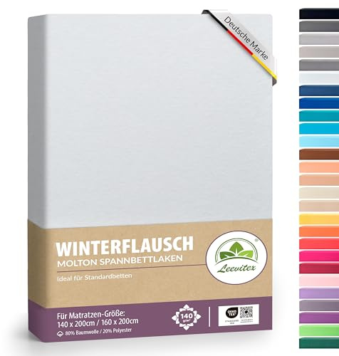 Winter Spannbettlaken | Farbenfrohes Thermo Fleece | Spannbetttuch, Bettlaken in vielen Größen und Farben (140 x 200 cm - 160 x 200 cm, Weiß)