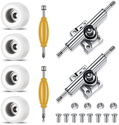 Zhehao 8 Pcs Fingerboard Bearing Wheels Standard Fingerboard Tool CNC Lathed Bearing Wheels Screwdriver and 2 Pcs Nut Driver for 34 mm Wide Decks Finger Skateboard Trucks(White)