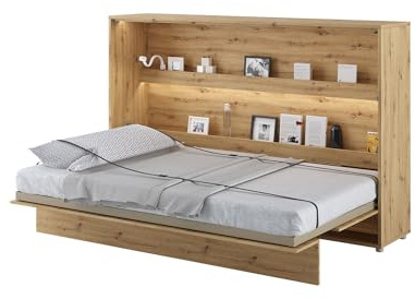 MEBLINI Schrankbett Bed Concept - Wandbett mit Lattenrost - Klappbett mit Schrank - Wandklappbett - Murphy Bed - Bettschrank - BC-05-120x200cm Horizontal - Artisan Eiche mit Matratze