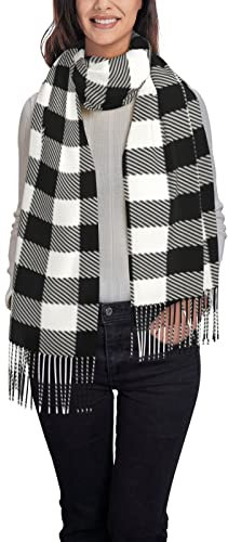 ANGYANG Warmer Schal, schwarz-weißer Outdoor-Gingham-Büffel-Karomuster, großer, weicher Kaschmir-Schal für Damen, leichte Stola, 192 x 75 cm