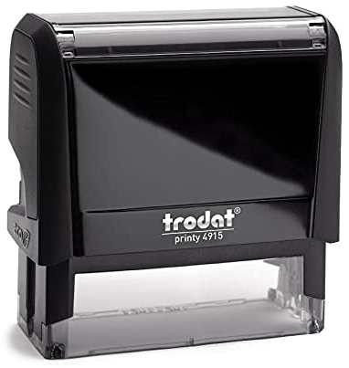 Trodat Printy 4915 – max. 10zeiliger Stempel mit Wunschtext personalisieren, hier gleich online gestalten Gehäusefarbe schwarz – Firmenstempel, Adresstempel, mit Wunschtext - 69X24 mm – 7 Zeilen