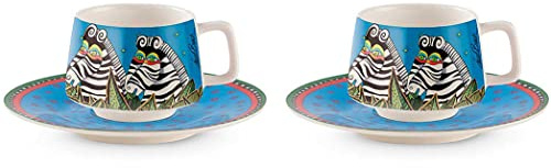 Egan Set 2 Tazze Caffè collezione Laurel Burch Jungle Song. Oggetto realizzato in porcellana di colore azzurro e multicolore. Dimensione: 4,7X8,2 cm. La referenza è PLB02J/1AZ