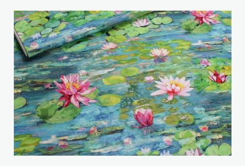 Stoff am Stück Stoff Baumwolle Rips Seerose bunt farbenfroh Seerosenteich Baumwollstoff Claude Monet