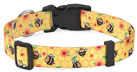 Mihqy Hundehalsband, Verstellbares, Weich & Komfort Hunde Halsband, Böhmisches, Blumen, geometrisches, Stammes Design, für Kleine, Mittlere und Große Hunde(Biene,M)