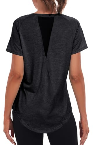 Jlowesun Women's Long Gym Tops Ladies Sports Running T-Shirt, Short Sleeve Summer Quick Dry Fitness Long Athletic Workout Yoga Loose Plus Size Activewear for Exercise T Shirt