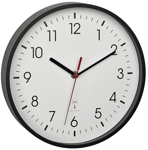 TFA Dostmann 60.3550.02 Horloge Murale analogique Radio-pilotée Haute précision Moderne analogique pour Bureau, Maison, Cadeau, 245 x 245 x 42 mm, Blanc