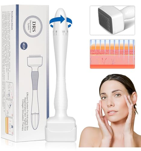 Einstellbarer Microneedling Derma Stamp - Professioneller 140 Titanium Pins Dermastamp Derma Roller 0-3mm, Microneedle Dermapen mit Echte Nadeln, Dermapen Roller für Haar Bart Gesicht Körper