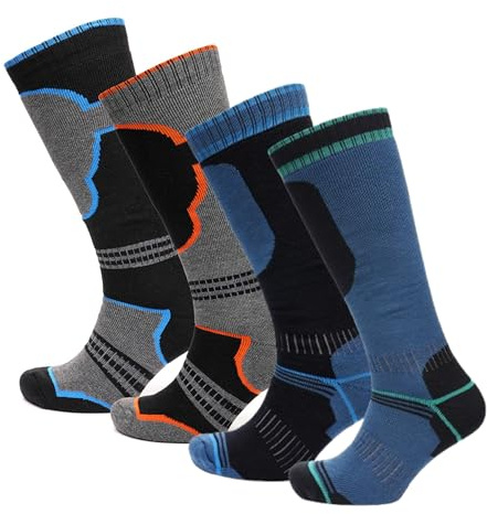 GM Apparel 4 Pairs Mens High-Performance Ski Socks – Thermal 2.0 Tog Ski Sock – Assorted – UK Size 6–11 (EU 39-46)