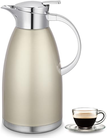 2.3 Litre Stainless Steel Thermal Carafe, Double-Wall Insulated Vacuum Jug, Vacuum Insulated Coffee Pot with Press Button Top, 6 Hrs Heat & Cold Retention, for Coffee,Milk,Tea,Beverage,Juice