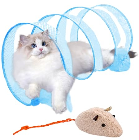 1 túnel para gatos, 1 juguete para ratones pequeños, túneles plegables, juguete para gatos, túnel para gatos de interior, túnel de primavera, suministros para mascotas