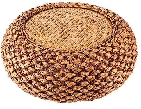 Belupai 15,7 Zoll Tatami-Bodenkissen-Sitzkissen, Japanische Runde Bodensitze, Rattan-Bodenkissen, Bodenkissen, Sitzkissen, Yoga, Teezeremonie, Meditation, Strohmatte für Balkon, Wohnzimmer, Schlafzimm