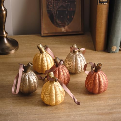 Lights4fun Juego de 6 Mini Calabazas de Vidrio Decorativas Adornos Colgantes Decoración de Otoño y Halloween para Interiores