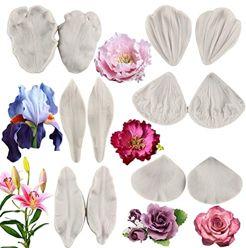 MYPRACS Silikonform Mit Blütenmotiv Aus Blütenpaste Fondant Rosenform Blütenform Aus Blütenpaste Pfingstrosenblume Zum Dekorieren Von Kuchen Schokolade Süßigkeiten Cupcake Topper Polymer Ton 6er Set