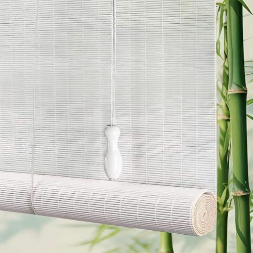 Natural Bamboo Roller Blind Verdunkelungsrollo für Fenster White lichtfilternde Bambusrollos für Innen,Sichtschutz Sonnenschutz Vorhang,für Wohnzimmer Esszimmer Büro