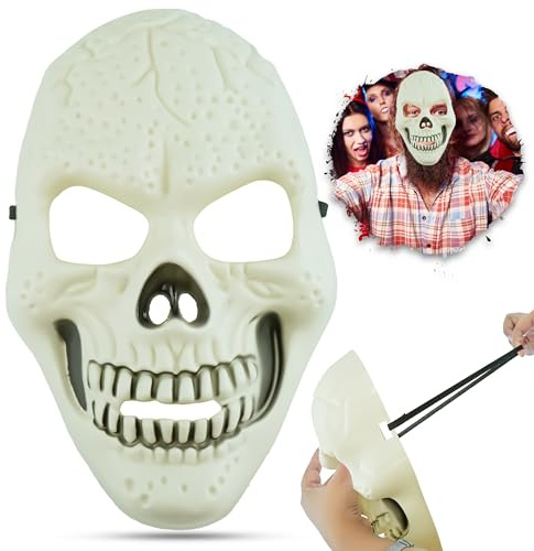 HOVUK Halloween Skelett Maske für Erwachsene 21cm - Weiß Gruselige Latex Gesichtsmaske für Party Kostüm Karneval Cosplay Requisiten