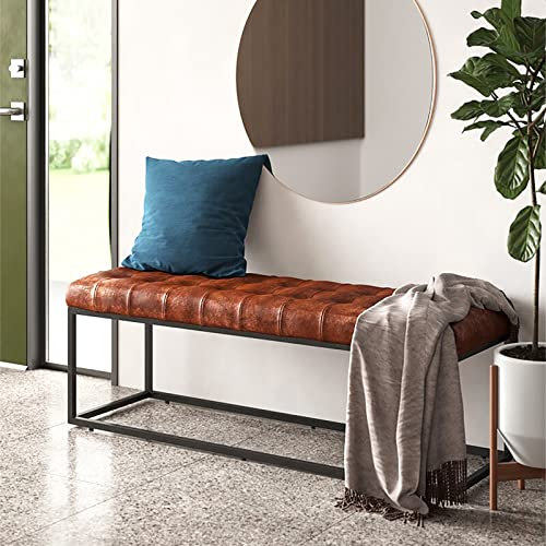 FGDIUCVN Metall-Eingangsbank, Kunstleder-Schuhbank, gepolsterte Bettbank, Rusitbank, Multifunktions-Schlafzimmerbank, Esszimmerbank, Braun, 70 x 35 x 43 cm (28 x 14 x 17 Zoll)