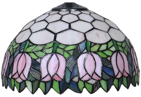 Abat-jour Tiffany de 30,5 cm de large, accessoires de remplacement uniquement, abat-jour en verre teinté rose et tulipe, fleur rose vintage, feuille verte, housse de lumière pour lampe de table,