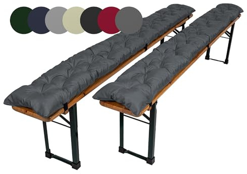 TexDeko® Garden 2er Set Bierbankauflagen gesteppt 170x23cm Grau | gepolsterte Bankauflage für Bierzeltgarnitur, wasser- & schmutzabweisend, In- & Outdoor Sitzpolster mit UV-Schutz