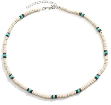 1 pack Coconut Bead Surfer Necklace,Bohemian Style Turquoise Coconut Shell Wood Bead Patchwork Necklace, Personalized Surfer Waterproof Handmade Jewelry Accessories, Jewelry Gifts