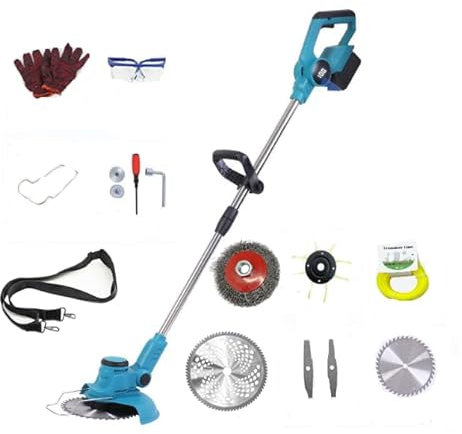 Akku Rasentrimmer kompatibel mit Makita 18V-Akku (ohne Batterie), Teleskop Elektro Strimmer mit Grasschneidekopf, 10m Strohseil, 4 Schneidklingen, Drahtbürste und Schutzzubehör