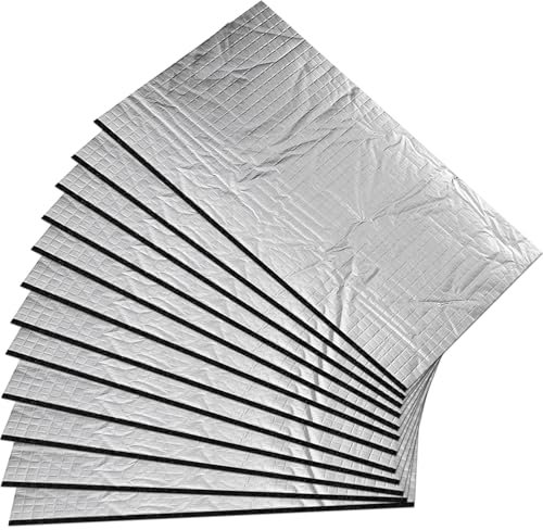 Tappetino isolante da 5 mm, per auto, 12 pezzi, 400 x 250 x 5 mm, isolamento acustico, autoadesivo, pannelli in alluminio butilico, ignifugo, resistente all'umidità, impermeabile