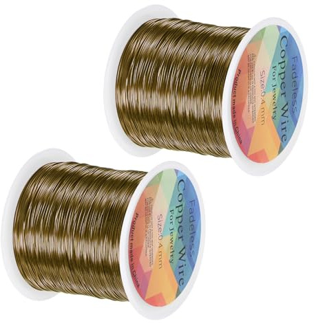 M METERXITY 2 Rollen Basteldraht Kupferdraht 100M Bronze Ton | 0.4mm Schmuckdraht 26 Gauge 328FT, Für Schmuckherstellung/Pflanzen/Weben/DIY Basteln, Weicher Metall Draht
