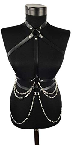 Yjcnelcr Damen Punk Kunstleder Taillengürtel Neckholder Body Brustgeschirr mit