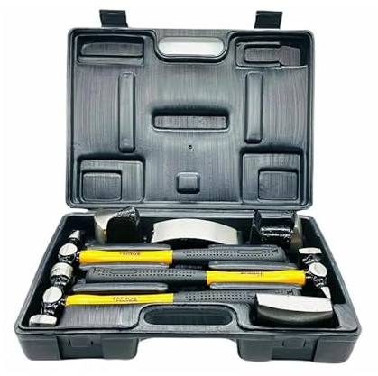 21 SHOP® KIT ATTREZZI PER CARROZZIERE DA RIPARAZIONE CARROZZERIA COMPLETO DI 3 MARTELLI E 4 TASSI