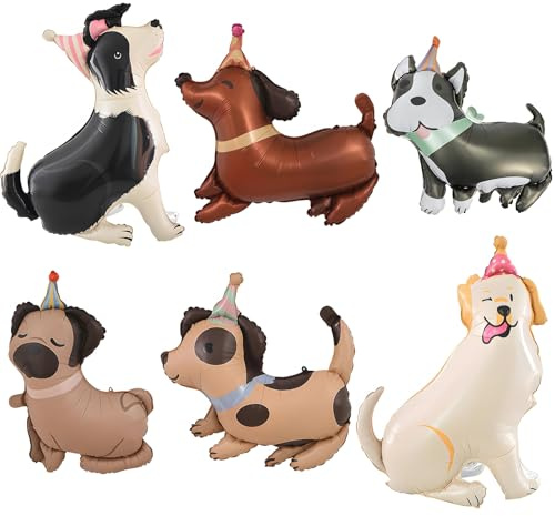 6 Stücke Hund Folienballon Tiere Hund Party Dekorationen Tier Luftballons Hunde Geburtstag Deko Hund Luftballons Geburtstag Deko Tiere Ballon für Babyshower Birthday Dog Helium Ballons Haustier Party
