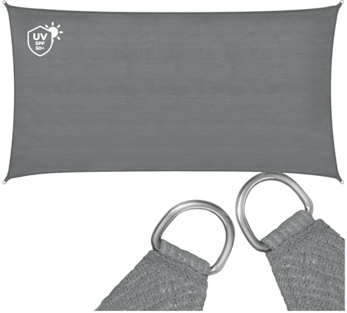 tectake® Tenda Parasole Rettangolare, Materiale HDPE Resistente con Protezione UV, Vela Ombreggiante Impermeabile per Giardino, Terrazzo Piscina, Cortile, Telo Ombreggiante Esterno - Grigio - 2 x 4 m