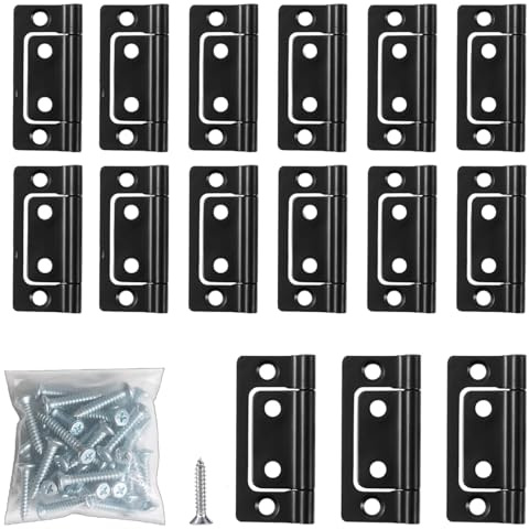 15 Pcs Black Door Hinges Set,Portable Flush Door Hinges Door Hinge Screws with 60 Screws for Wooden Doors Fence Windows Closet Wardrobes Drawer and Boxes