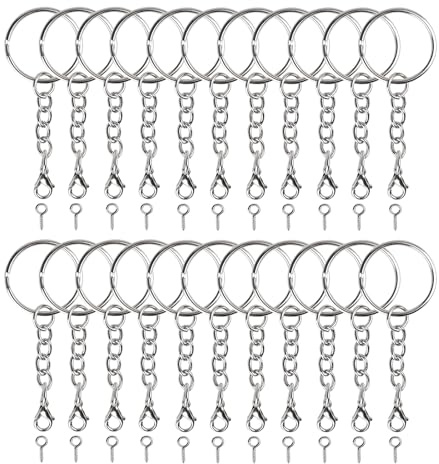 60 Stück Schlüsselanhänger Ring Set (30 Schlüsselanhänger Ringe Kette +30 Schrauböse Pins),25mm Schlüsselring mit Kette, Schlüsselringe mit Karabinerverschluss für DIY Schlüsselbund Basteln (60)