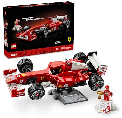 LEGO Icons Ferrari F2004 et Michael Schumacher - Maquette de Voiture F1 Adulte - Décoration - Moteur V10 & Minifigurine Collector de Pilote - Cadeau Formule 1 DIY pour Fans de Sport Automobile 11375