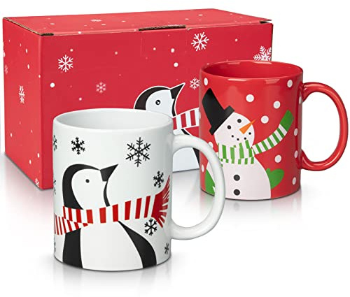 Weihnachtstasse, 2er Weihnachtspaar Tasse Schneemann Muster, Bunt, Kaffetasse, Becher, Weihnachtsbecher Keramik, Geschirr, Weihnachten, Sammlerstück, Premium Porzellan