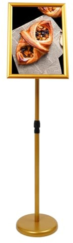 A3 Plakatständer, Höhenverstellbar Infoständer 70-120cm, Schwerlast-Aufsteller, Präsentationsständer für Horizontal & Vertikal, Werbeaufsteller für Büro & Shop, Kundenstopper 420x297mm (Gold)