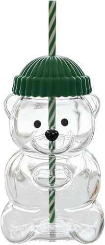 Bear Straw Cup - Cute Glass Cup with Straw 20oz,New Cute Mugs, Clear Bear Straw Cup for Juice Milk Tea (1)