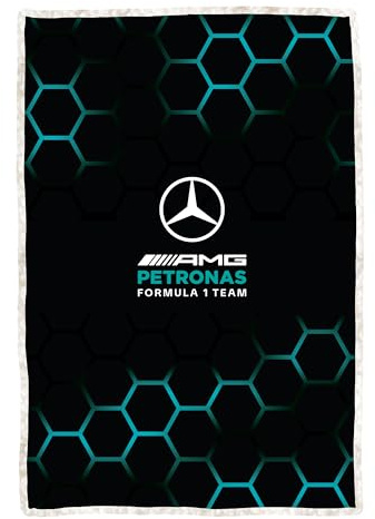 Mercedes AMG Petronas Offizielle Fleece-Decke | Superweicher, Warmer Wurf mit Sherpa-Rückseite | Design „Jets“ | Perfekt für Zuhause, Schlafzimmer, Übernachtungen & Camping | Größe 120 × 150 cm