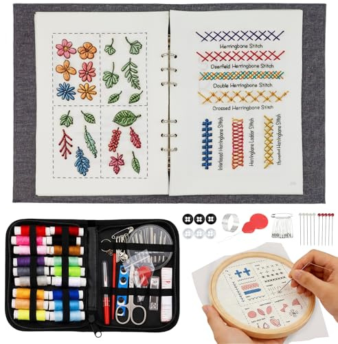 Morofme Stickbuch mit Stickrahmen, Leinen stickset für Anfänger
